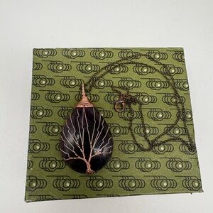 Purple Amethyst like stone wire wrapped with tree of Life Pendant Necklace